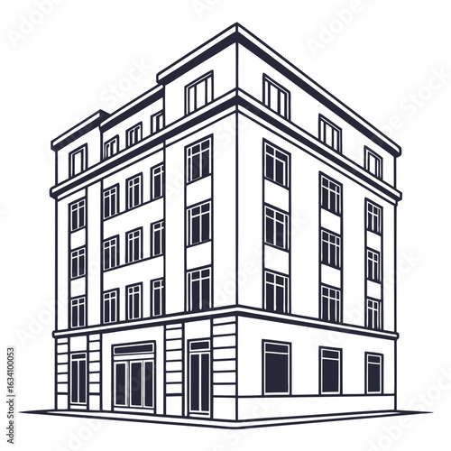 Illustration of a multistory building isolated on white background