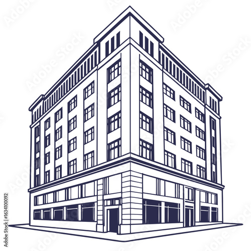 Illustration of a multistory building with a classic architectural style