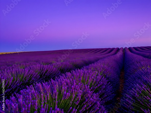 Vast Lavender Fields Under a Twilight Sky A Serene and Beautiful Landscape