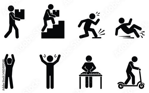 Stick Figure Icons of People Carrying and Climbing