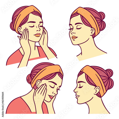 Woman applying skincare products isolated on transparent background