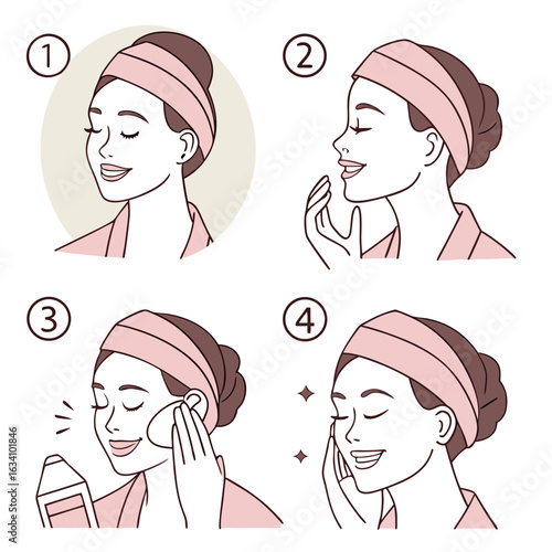 Four step skincare routine for beautiful skin isolated on transparent background