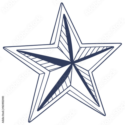 Nautical star with navy outline isolated on white background, a classic symbol