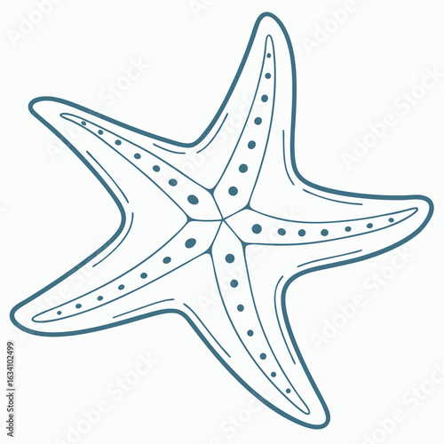 Simple starfish illustration with blue outline isolated on white background