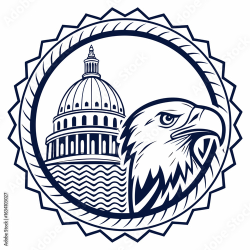 American eagle and capitol building in a seal isolated on white background