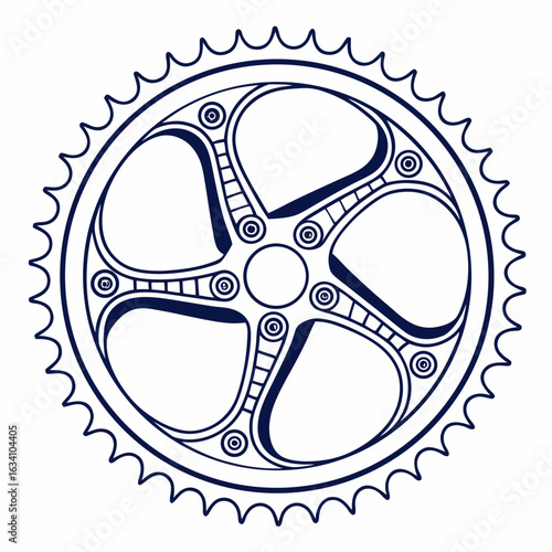 Detailed bicycle chainring gear design isolated on white background for engineering