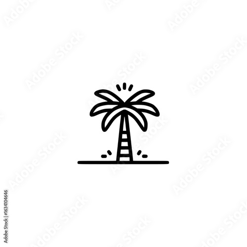 The Arecaceae tree is represented by a modern linear icon, a palm flat sign design, and a palm oasis outline symbol pictogram, all of which serve as a UX UI palm tree icon symbol outline sign