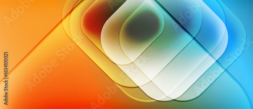 Abstract composition. Overlapping translucent shapes create dynamic visual effect. Warm, cool colors blend seamlessly. Modern design.