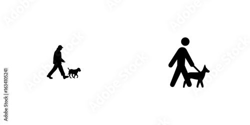 A person and dog silhouette icon accompanied by a symbol indicating pets must be leashed