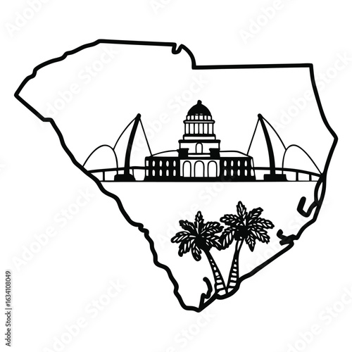 Dark blue silhouette of the state of south carolina