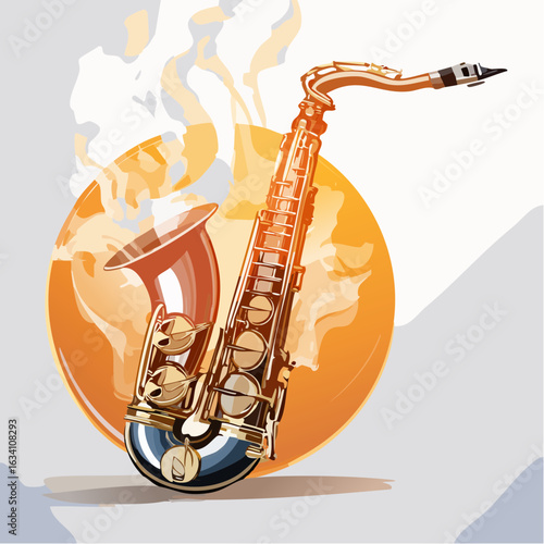 saxophone with musical notes