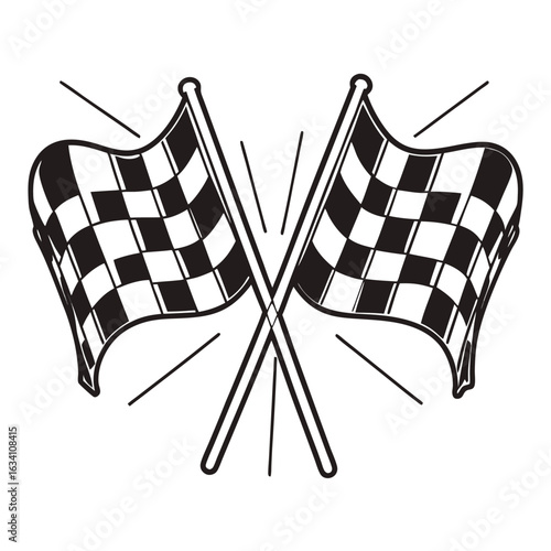 Bold black and white checkered flag with dynamic motion