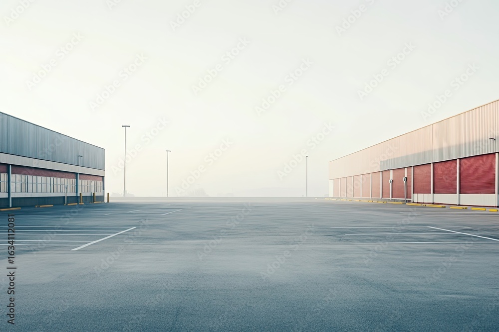 Obraz premium Empty Parking Spaces in an Industrial Area Isolated on White Background, Depth of Field