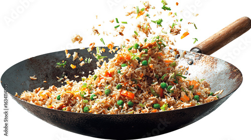 flying fried rice isolated on transparent and white background.