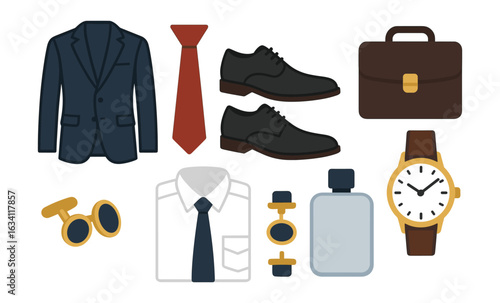 Business attire essentials: suit, tie, shoes, and accessories for professional look