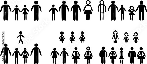 Illustration of various stick figure families with different compositions and configurations displayed clearly | editable eps vectors