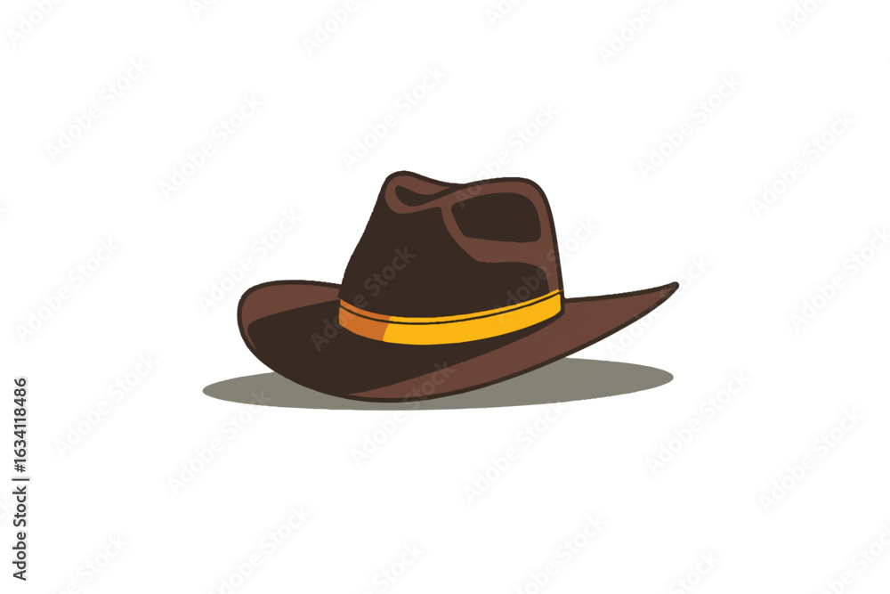 Fototapeta premium Stylish Brown Cowboy Hat Illustration with Yellow Band on White Background for Fashion and Western Concepts