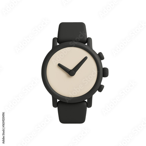 Minimalist black wristwatch with cream dial isolated on transparent background