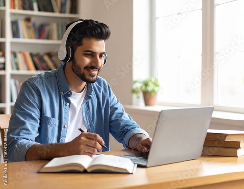 Student Attending Online Class at Home with Laptop

