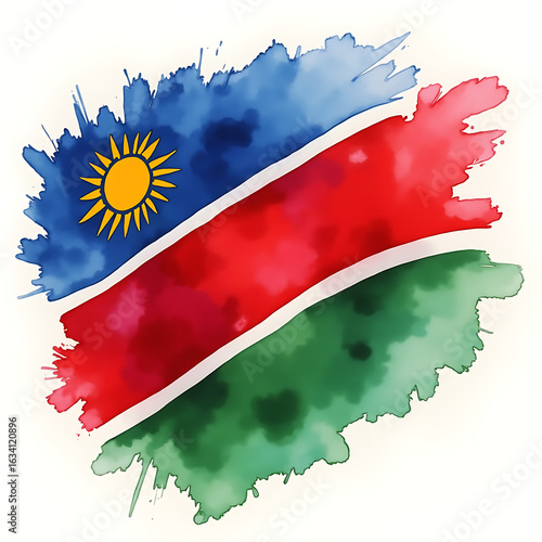 flag of Namibia with watercolor. water color flag. watercolor painting. national flag painting