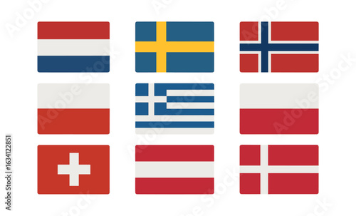 Flat design european flags collection: nordic and central europe nations