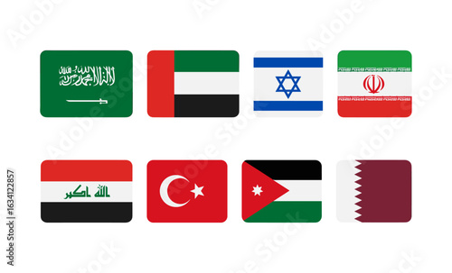 Middle eastern country flags collection featuring saudi arabia, uae, israel, and more