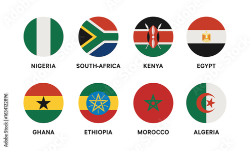 African country flags in circular emblems: modern design showcase of national symbols