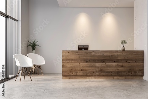 Detailed Visual  of Reception and Waiting Room in a Clinic with Desk