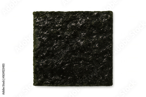 Close-up of a single roasted nori seaweed sheet, a popular ingredient in japanese cuisine, isolated on a transparent background