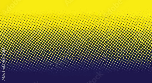 Vibrant yellow to deep blue gradient background with a classic halftone dot pattern