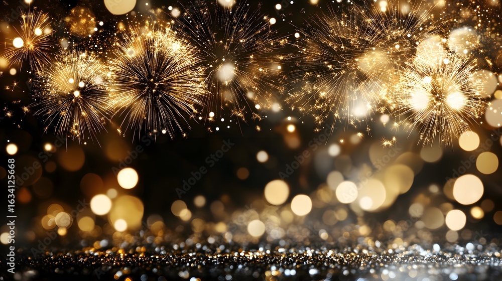 Fototapeta premium Colorful fireworks illuminate the night sky during a festive celebration with sparkling lights and a dazzling display