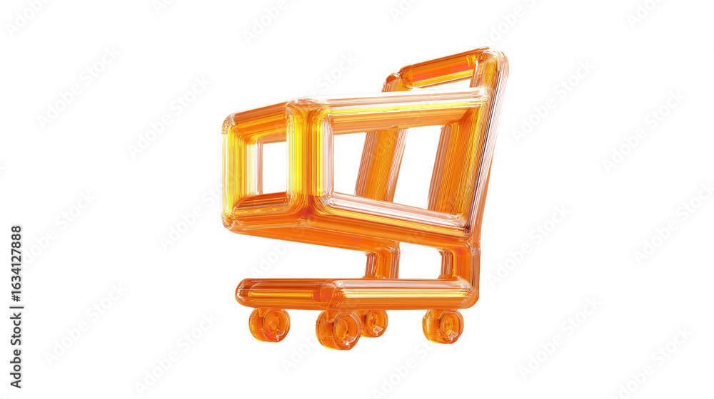 Fototapeta premium Transparent orange shopping cart, promoting retail purchases online, on transparent background