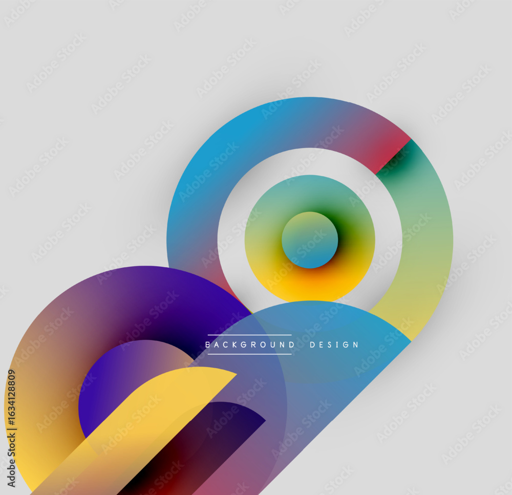 Obraz premium Abstract colorful circles overlap, creating dynamic visual effect. Gradient hues blend smoothly, modern design element.