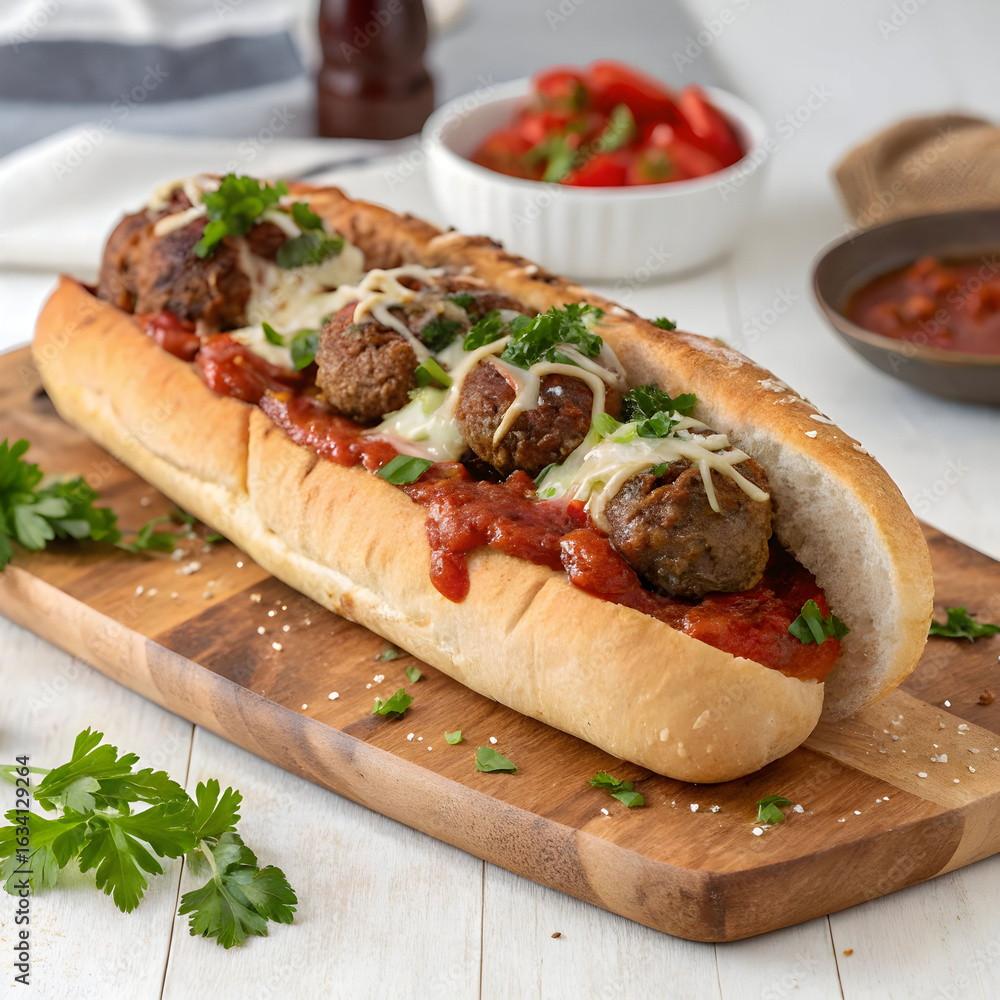 a delicious meatball sub with marinara sauce chees a delicious meatball sub with marinara sauce chees