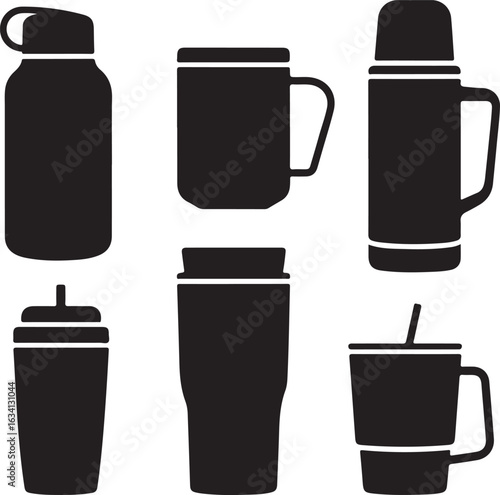 Wallpaper Mural Black beverage containers with handles and lids thermos Torontodigital.ca