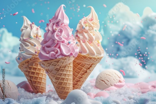 High Detail Picture of Delicious Ice Cream with Cones