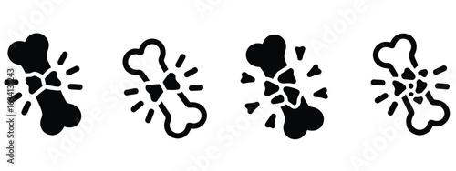 Illustrations depict a broken bone with radiating lines suggesting pain or stress on a white background.