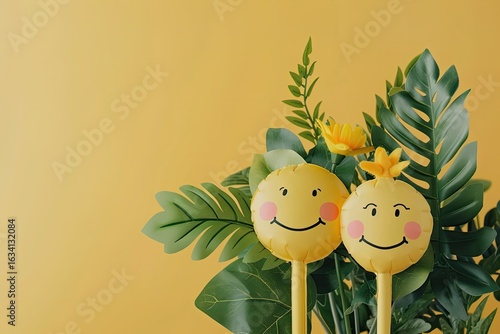 High Definition View of Side View Smiley People with Plants