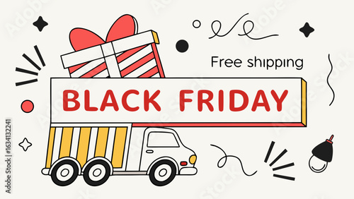 vector illustration of a christmas background. Black Friday Free Shipping Illustration.