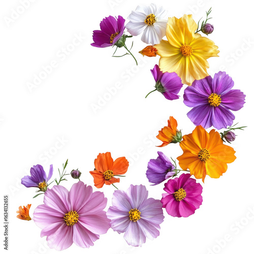 Colorful cosmos flowers isolated on transparent background