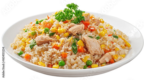 flying fried rice isolated on transparent and white background.