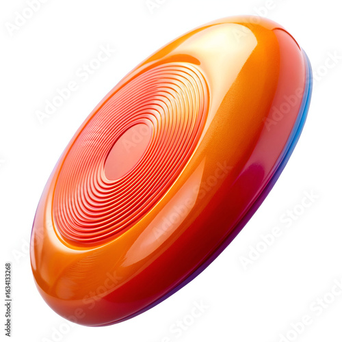 A colorful gradient frisbee disc, transitioning from red to orange to blue, isolated on a white background