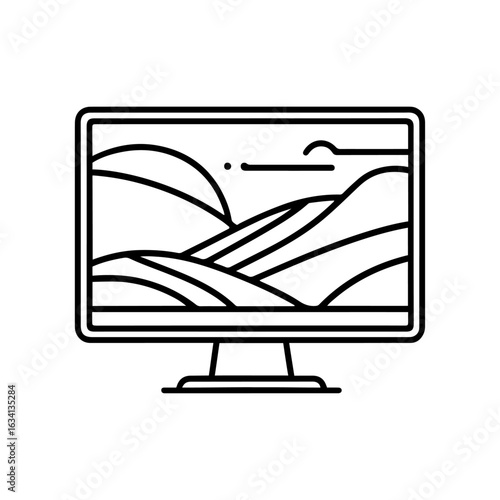 Computer monitor displaying a serene landscape