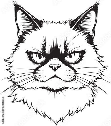 Grumpy Cat Illustration: A detailed illustration captures the essence of a grumpy cat, with a focused expression that is both humorous and relatable.