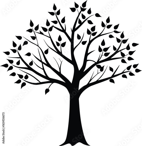 Tree silhouette vector. Tree with roots. Tree logo, icon vector illustration.. black and white tree.