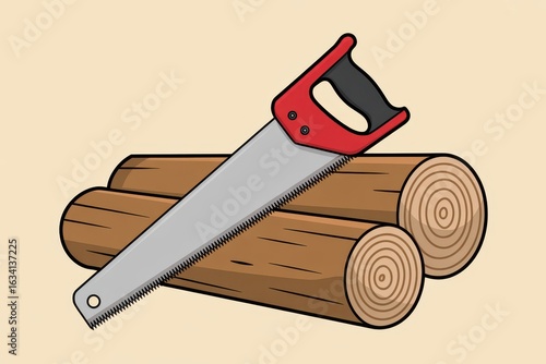 The illustration of wood and tools for cutting wood Saw and wood