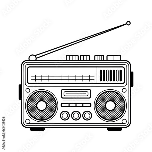 A black and white radio illustration line art of a coloring page
