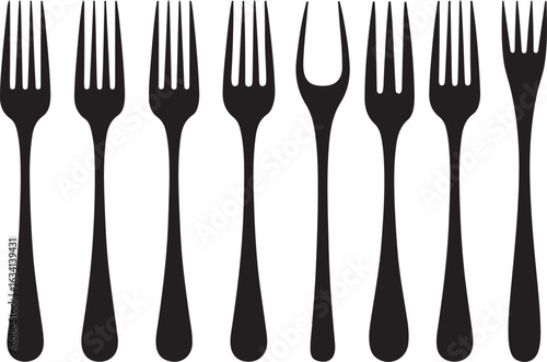 Black forks arranged in a row silverware cutlery