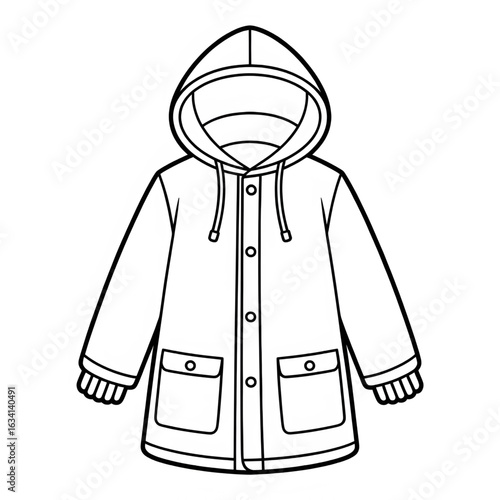 A black and white raincoat illustration line art of a coloring page