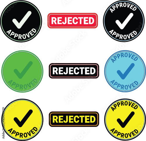Approved and rejected stamps with checkmarks and text